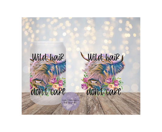 Wild Hair Don't Care Rainbow 16oz Frosted Glass Tumbler