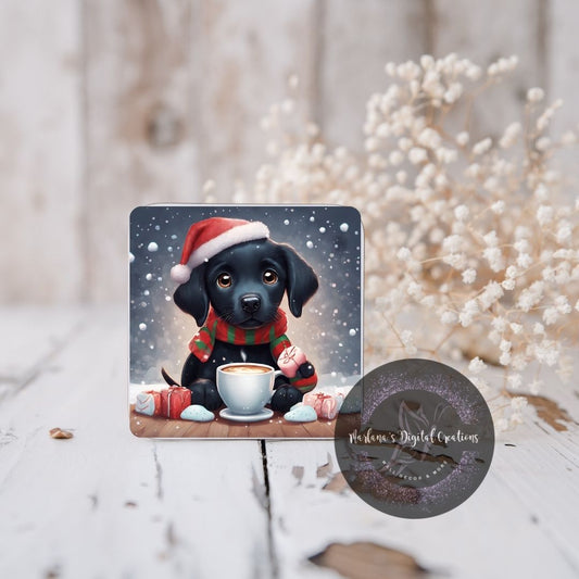 Christmas Black Lab 10 Coaster