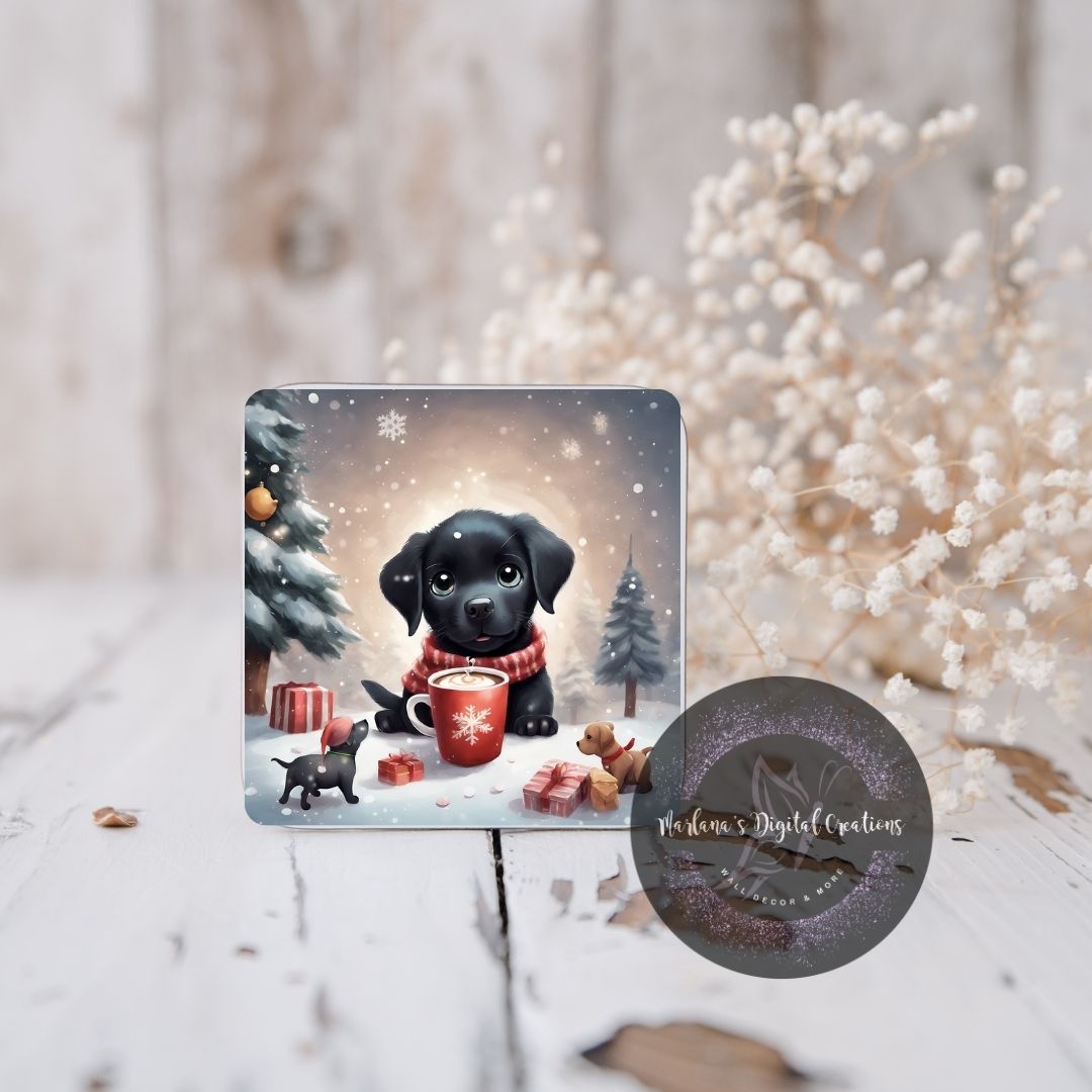 Christmas Black Lab 11 Coaster