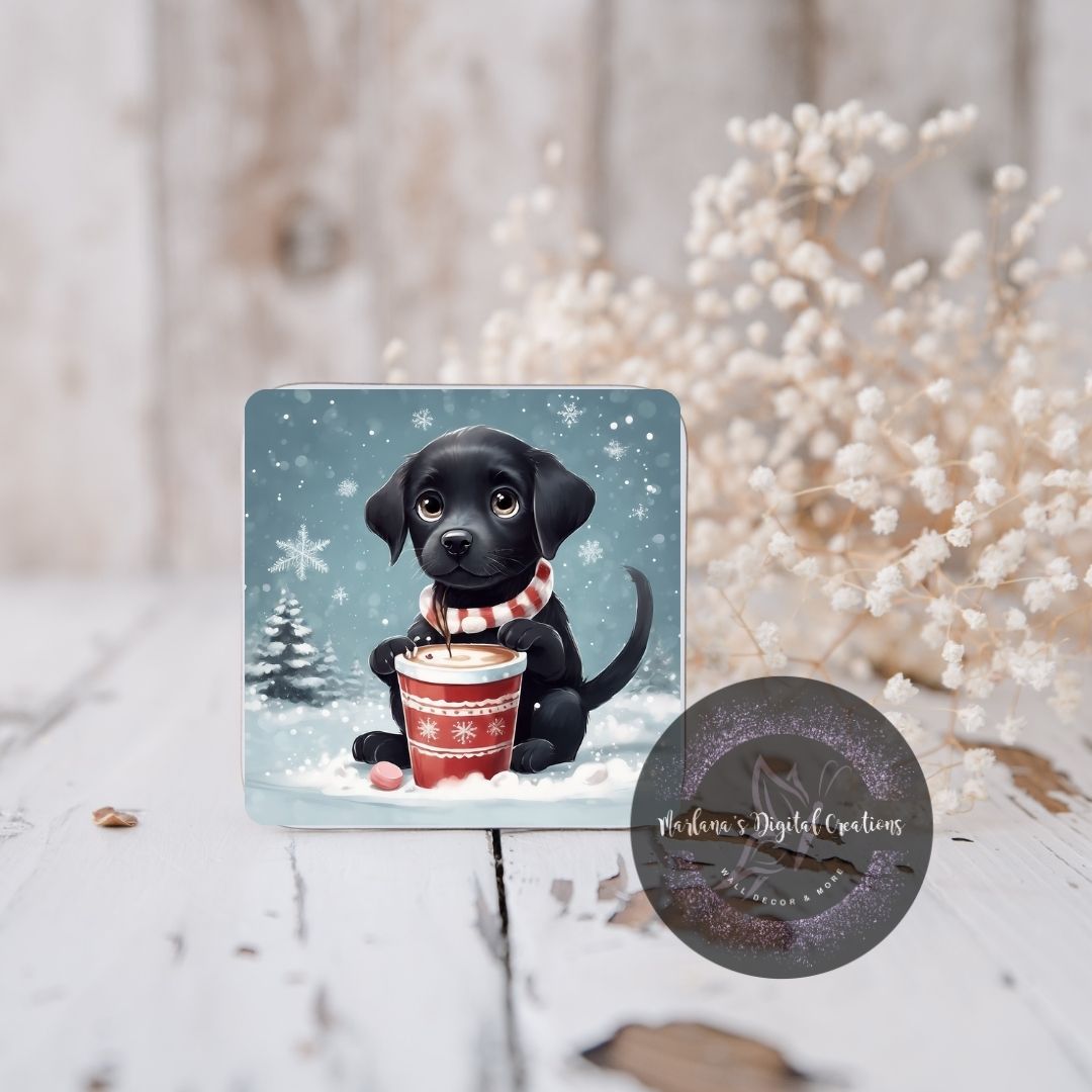 Christmas Black Lab 8 Coaster