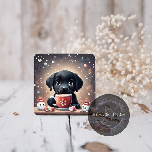 Christmas Black Lab 9 Coaster