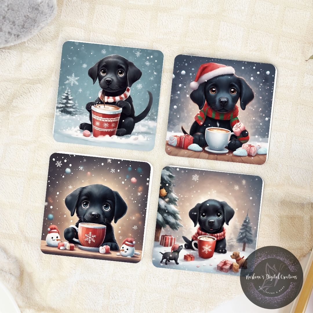 Christmas Black Labs Coaster Set