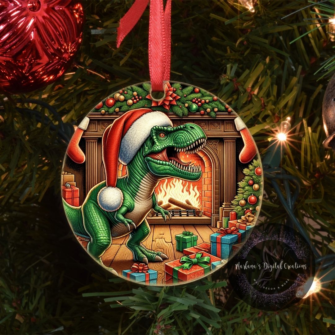 Christmas Dinosaur 25 - Ornament