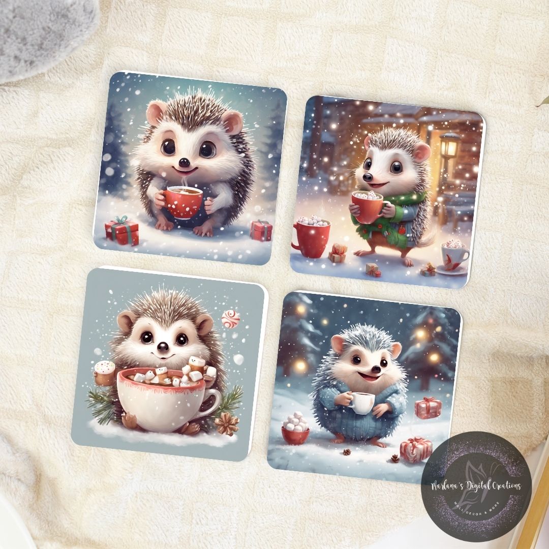 Christmas Hedgehogs Coaster Set