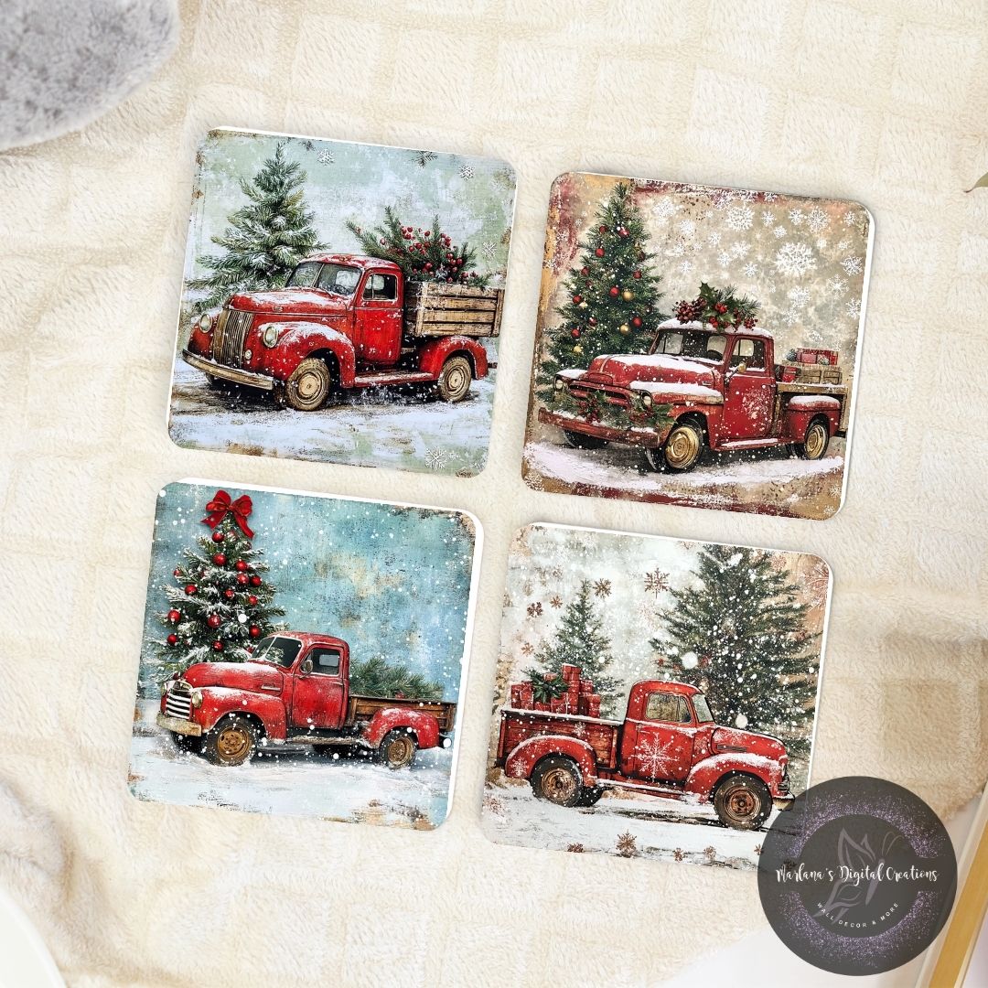 Christmas Trucks Coaster Set