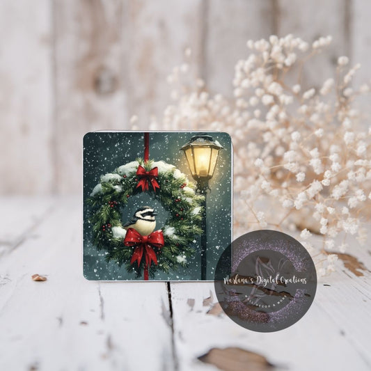 Christmas Wreath and Bird 3 Coaster