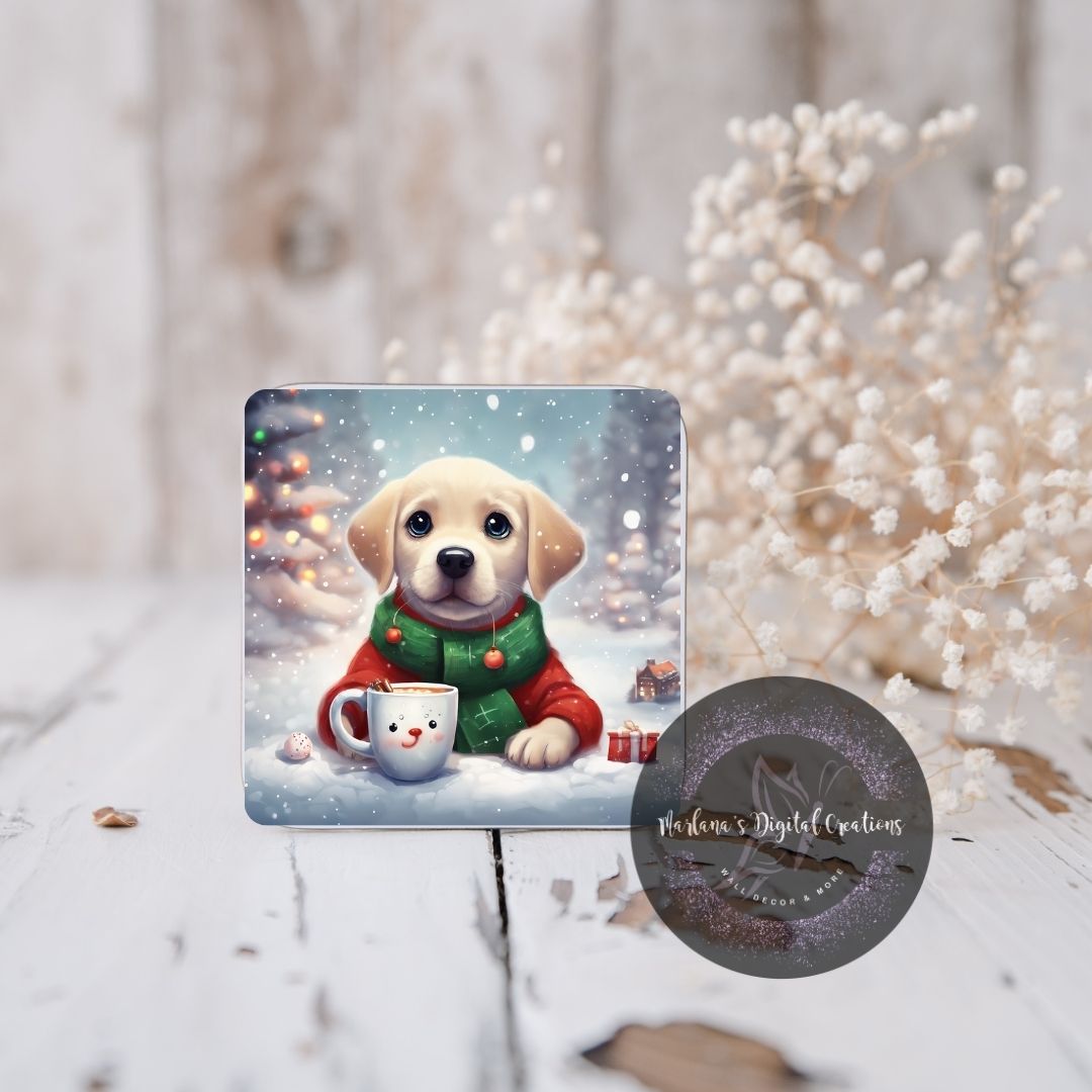 Christmas Yellow Lab 12 Coaster