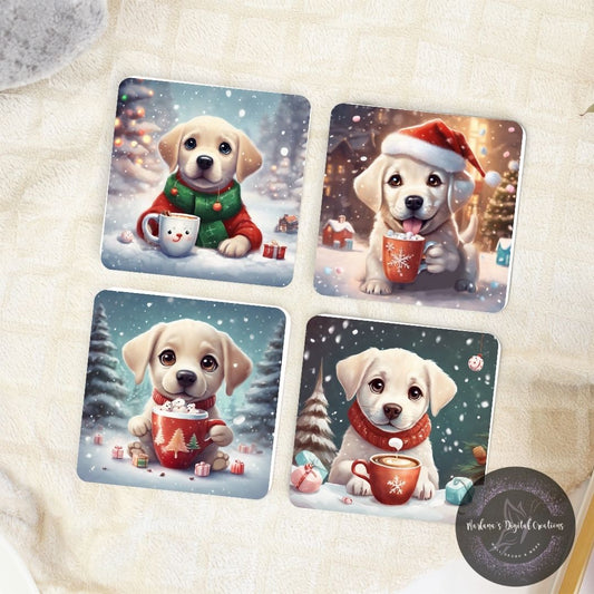 Christmas Yellow Labs Coaster Set