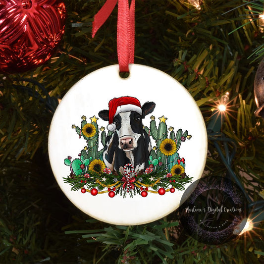 Christmas Cow & Cactus - Ornament