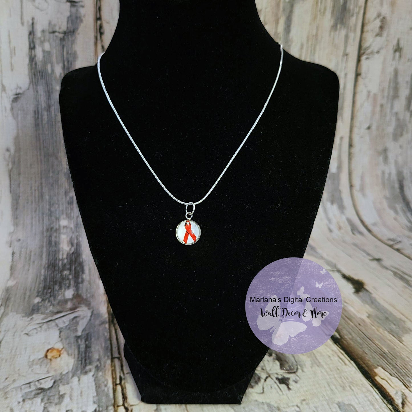 Orange Awareness Ribbon Carbochon Necklace