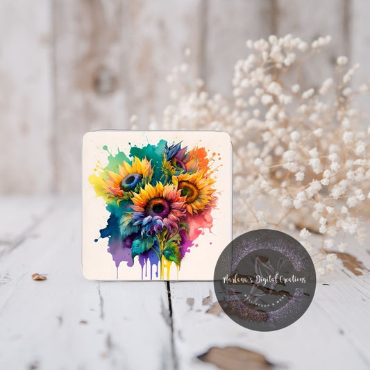 Rainbow Sunflower 3 Coaster