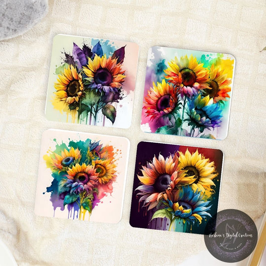 Rainbow Sunflower Coaster Set