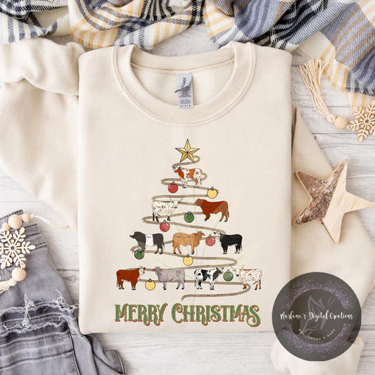 Merry Christmas Cow Christmas Tree CPC