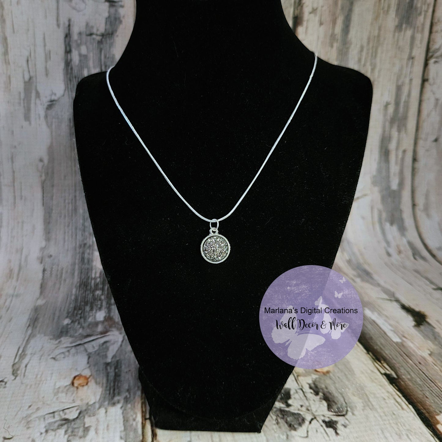 Dark Silver Druzy Necklace