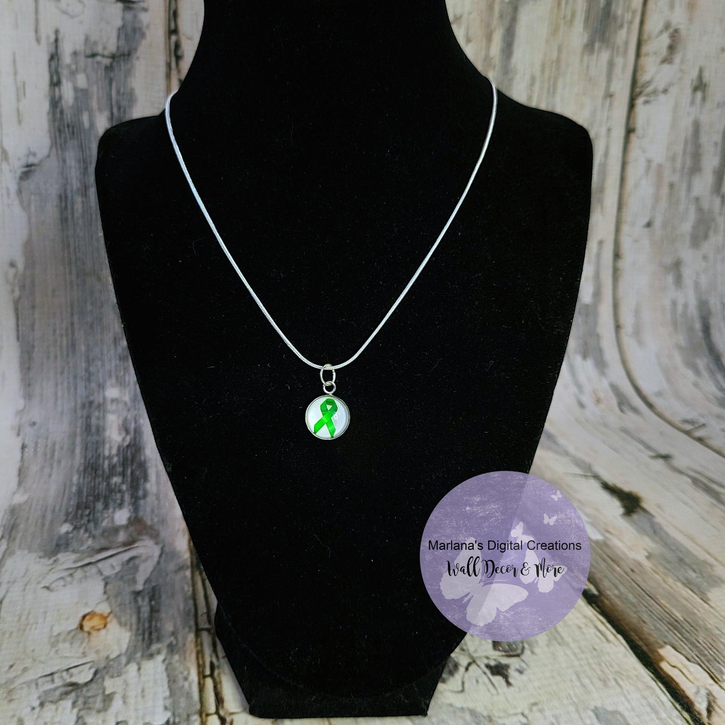 Green Awareness Ribbon Carbochon Necklace