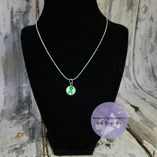 Green Awareness Ribbon Carbochon Necklace