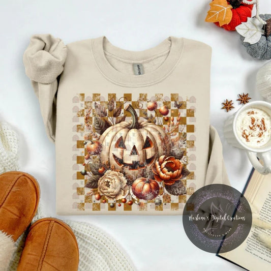 Grunge Pumpkin With Flowers CPC