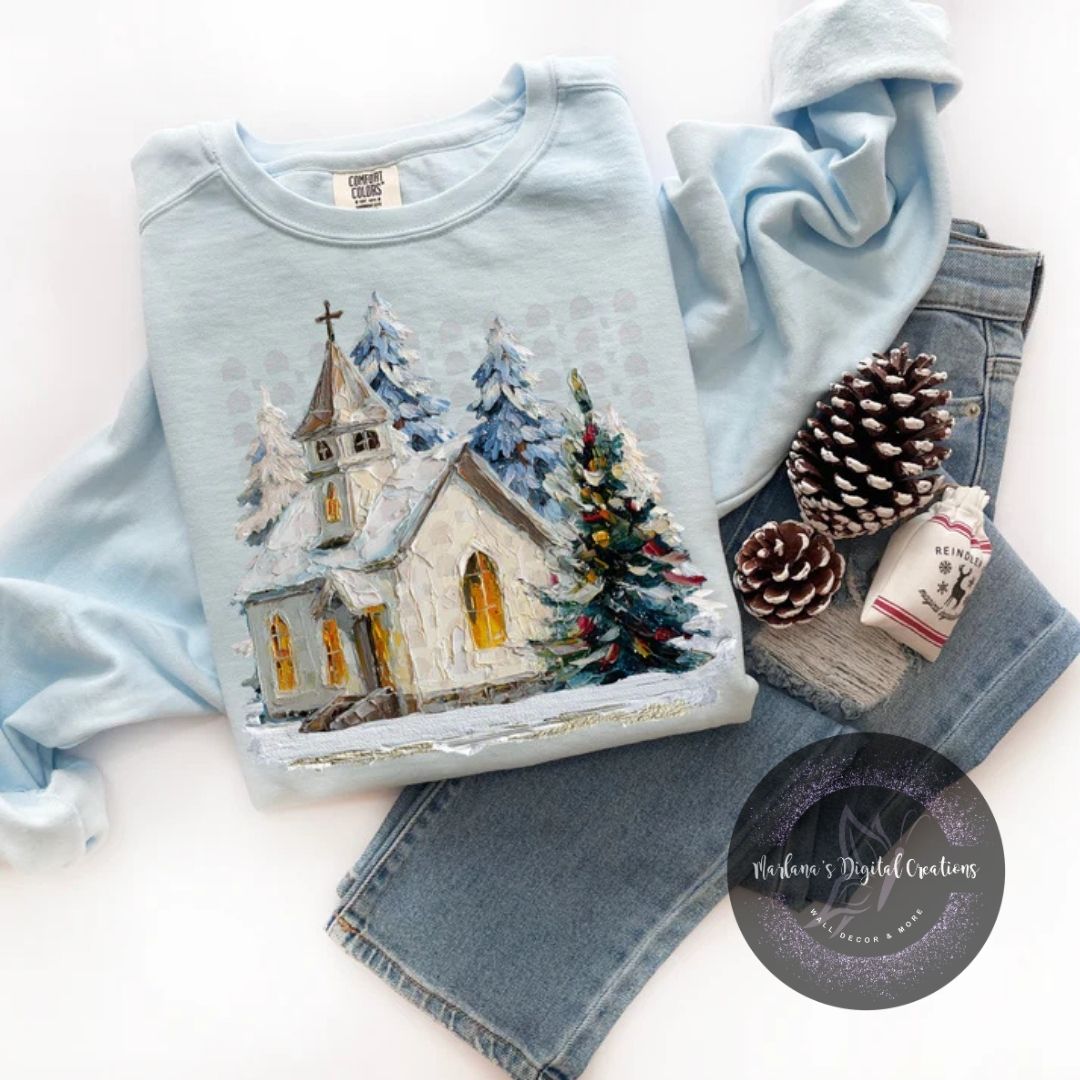 Hand Painted Christmas Church CPC