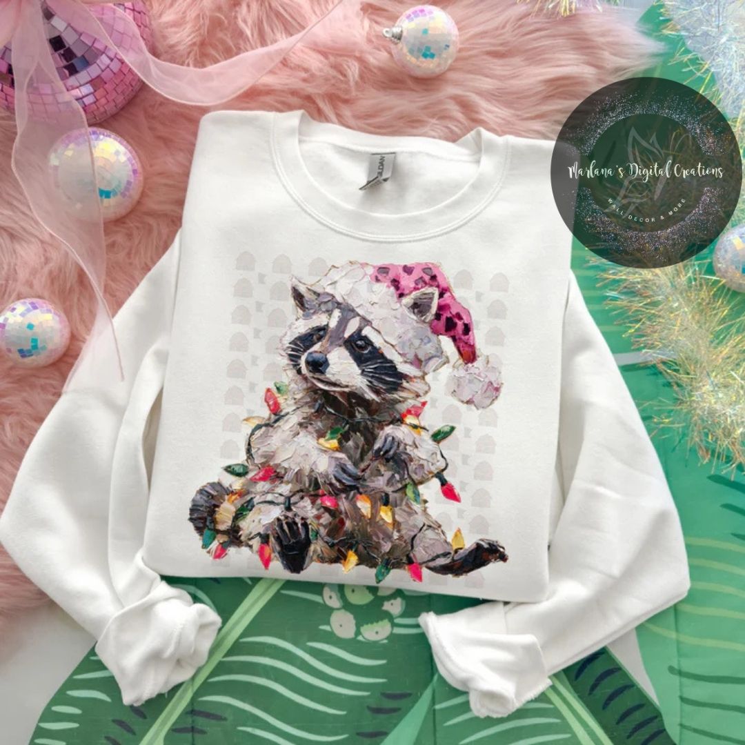 Hand Painted Christmas Feral Raccoon CPC