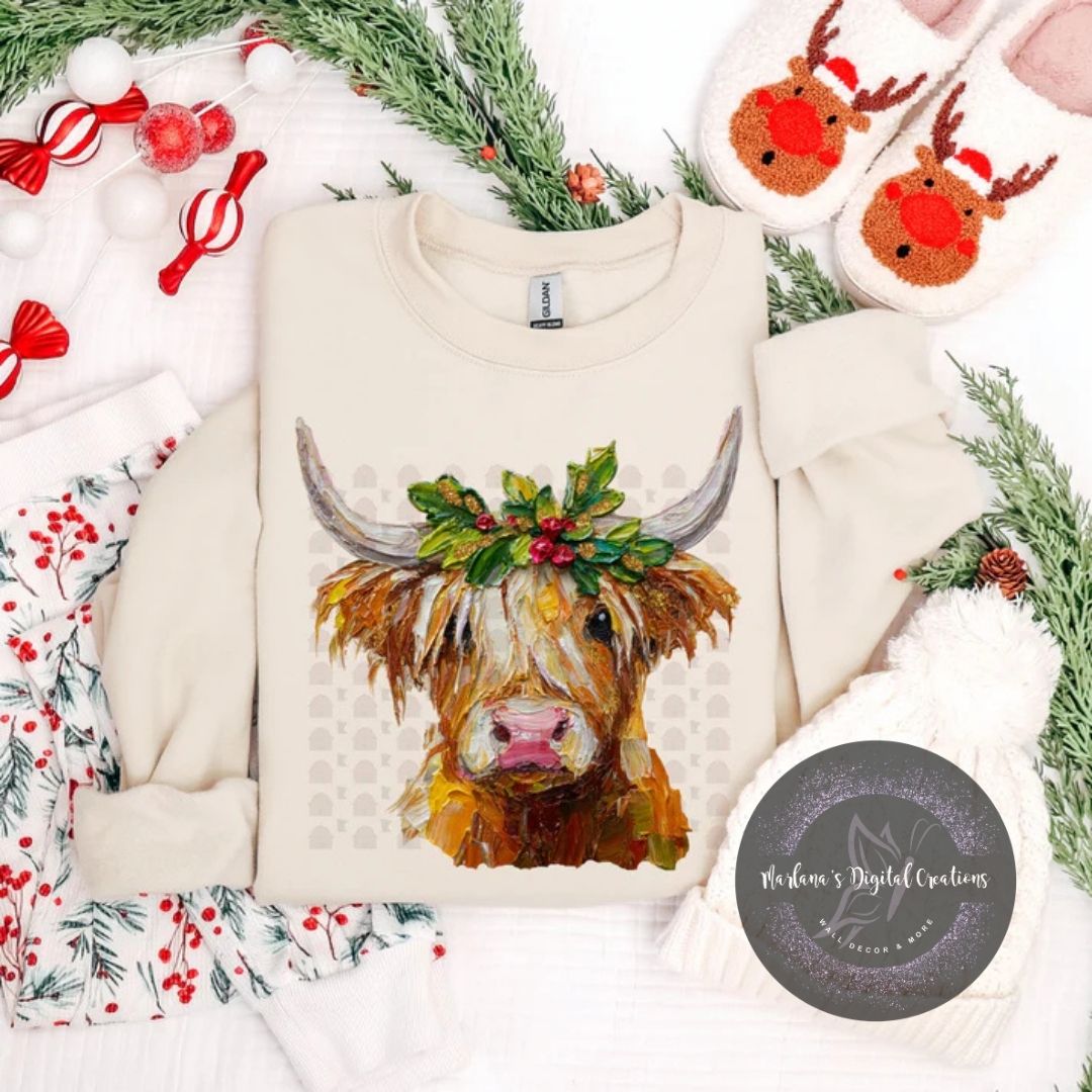 Hand Painted Christmas Highland Cow CPC