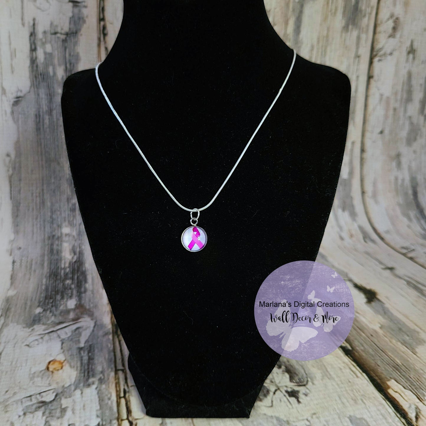 Pink Awareness Ribbon Carbochon Necklace