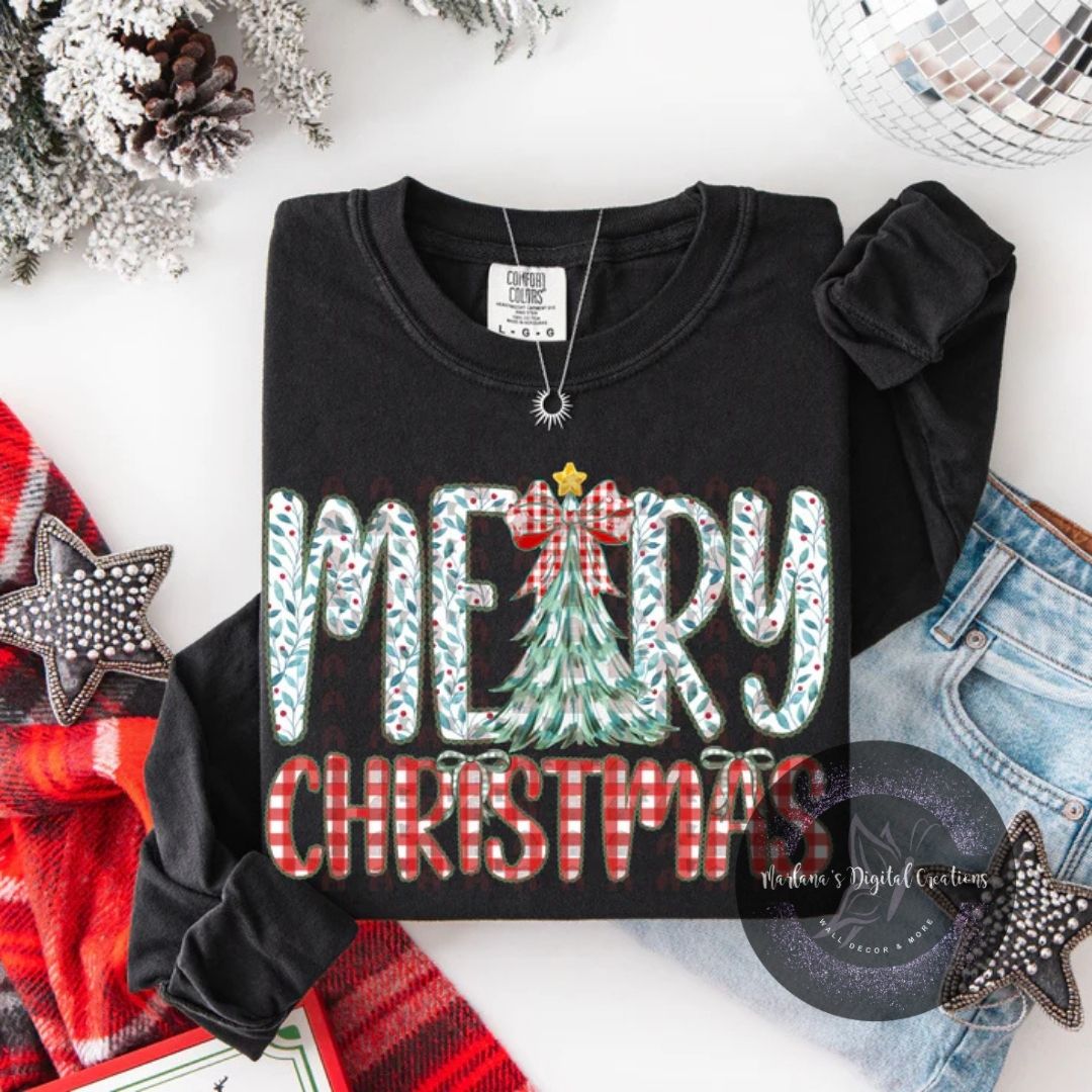 Red White Checker Holly Merry Christmas CPC