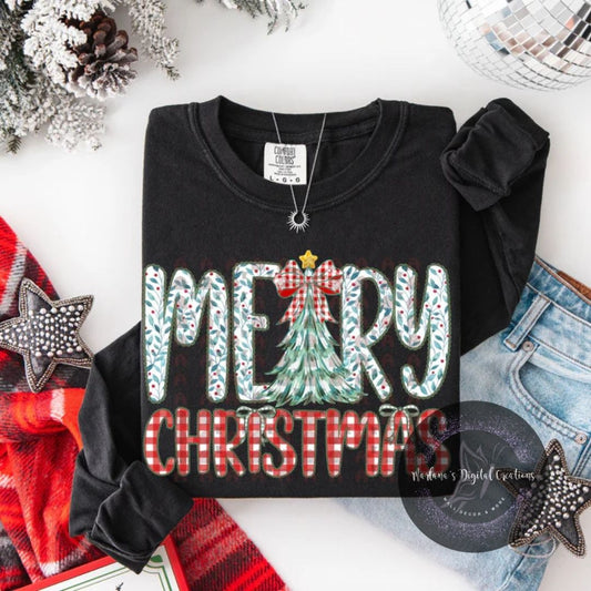 Red White Checker Holly Merry Christmas CPC