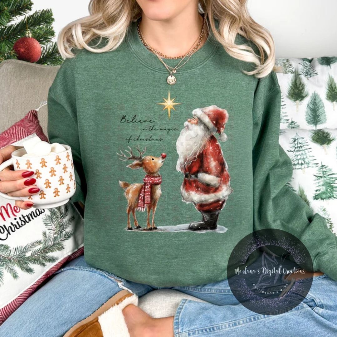 Reindeer Santa Believe In The Magic Of Christmas CPC