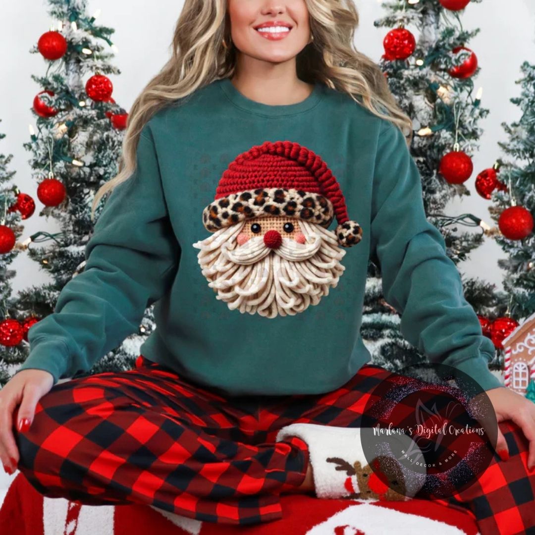 Santa In Leopard Printed Hat Yarn Print CPC