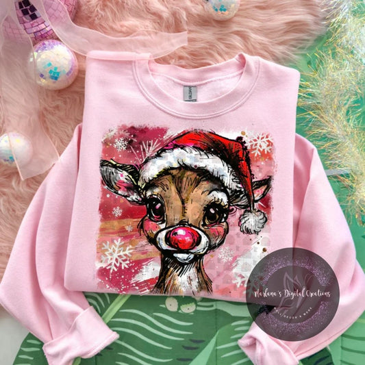 Watercolor Cute Reindeer With Santa Hat CPC