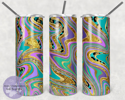 Agate Purple Teal Gold Leopard 20oz Skinny Tumbler