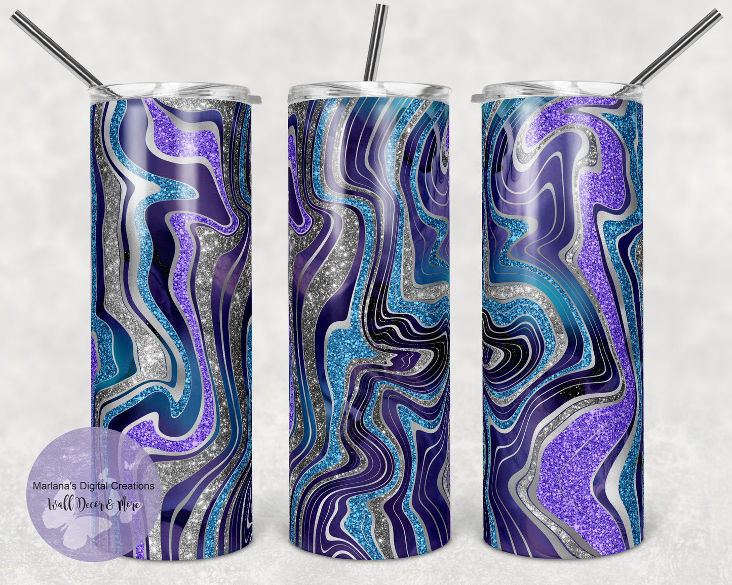 Agate Turquoise Purple Silver 20oz Skinny Tumbler