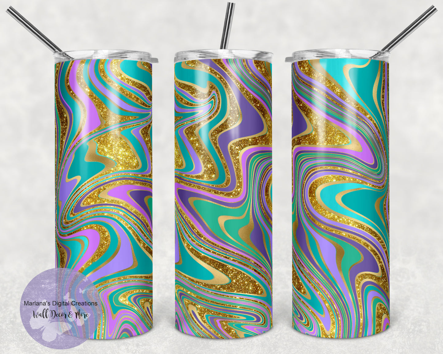 Agate Violet Teal Gold 20oz Skinny Tumbler