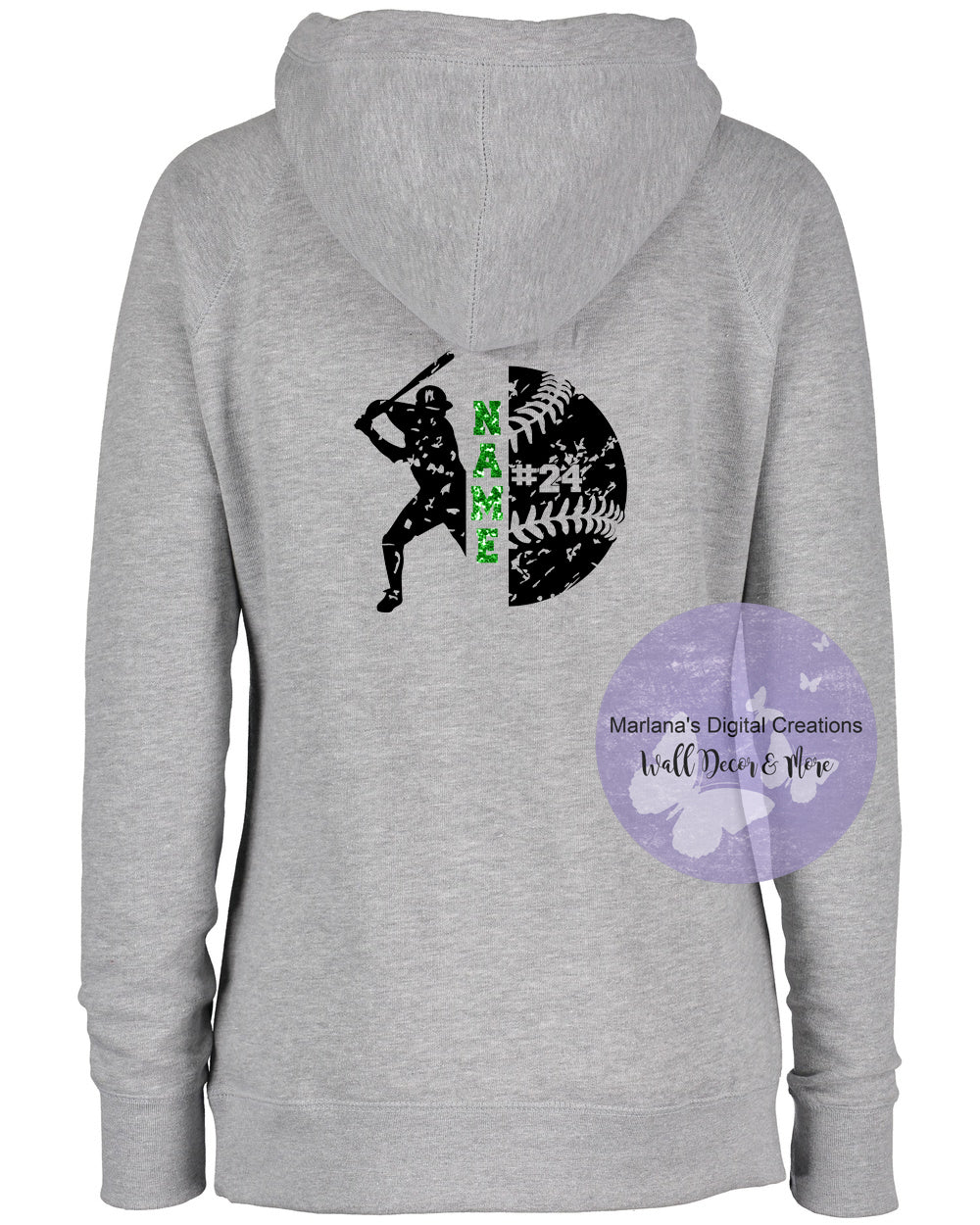 Grayling Baseball Glitter Personalized Funnel Neck Hoodie