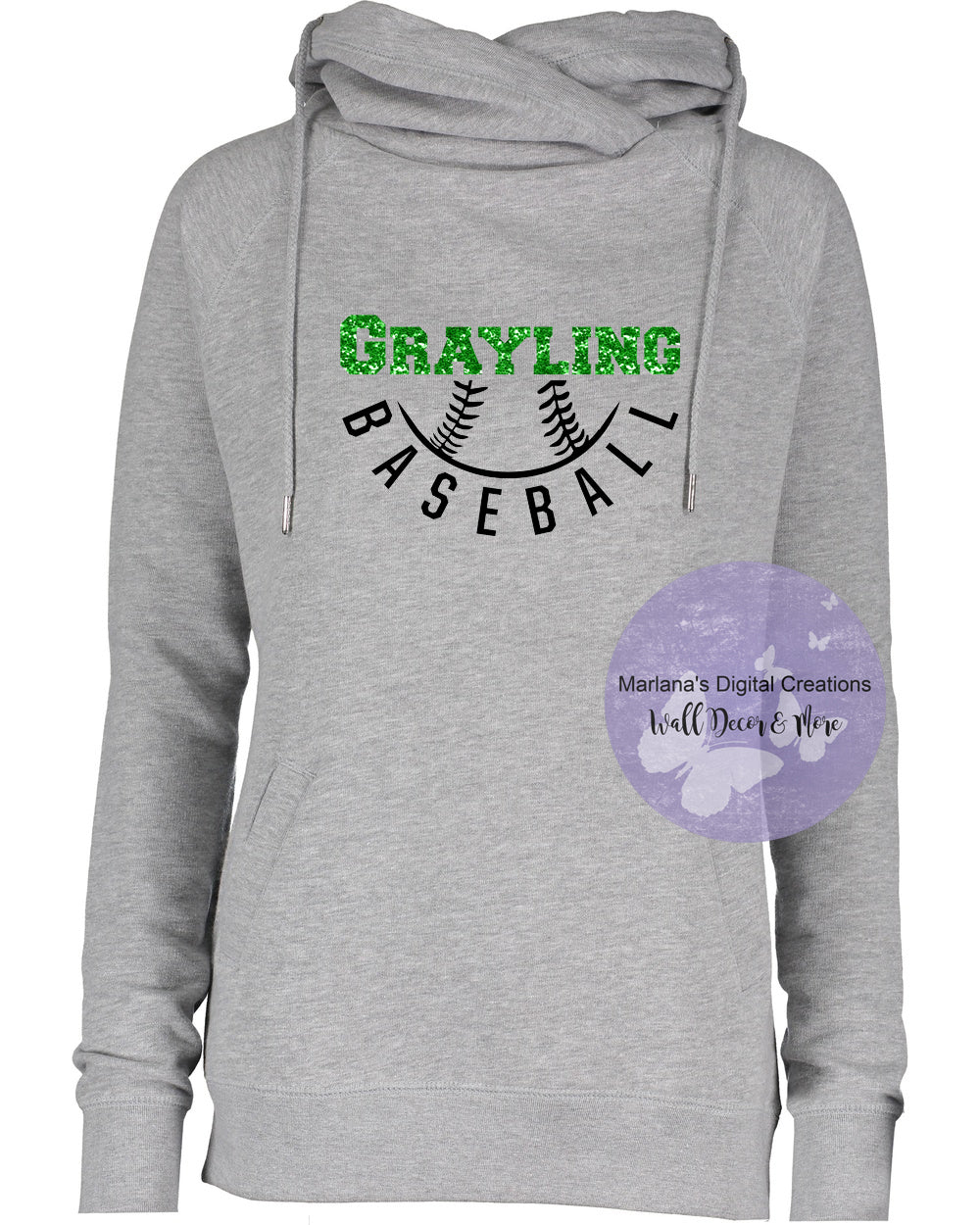 Grayling Baseball Glitter Personalized Funnel Neck Hoodie