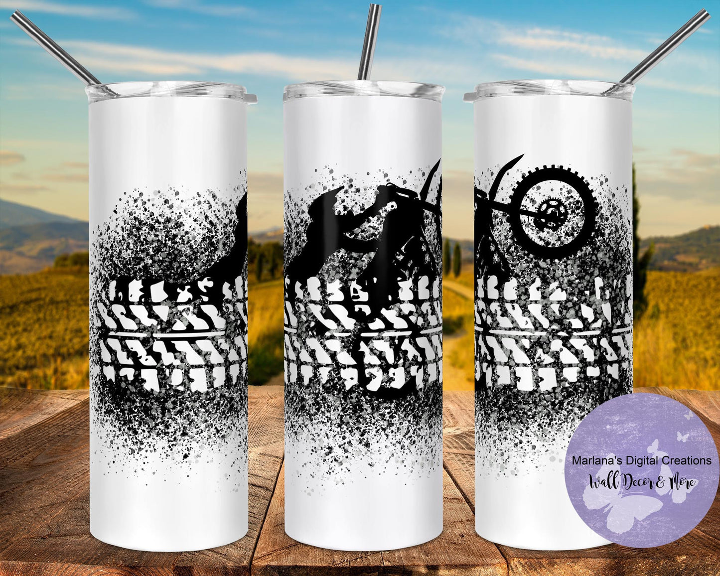 Black Gray Dirt Bike 20oz Skinny Tumbler