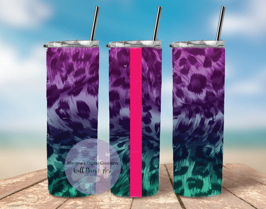 Cheetah Rainbow Pink Stripe 20oz Skinny Tumbler