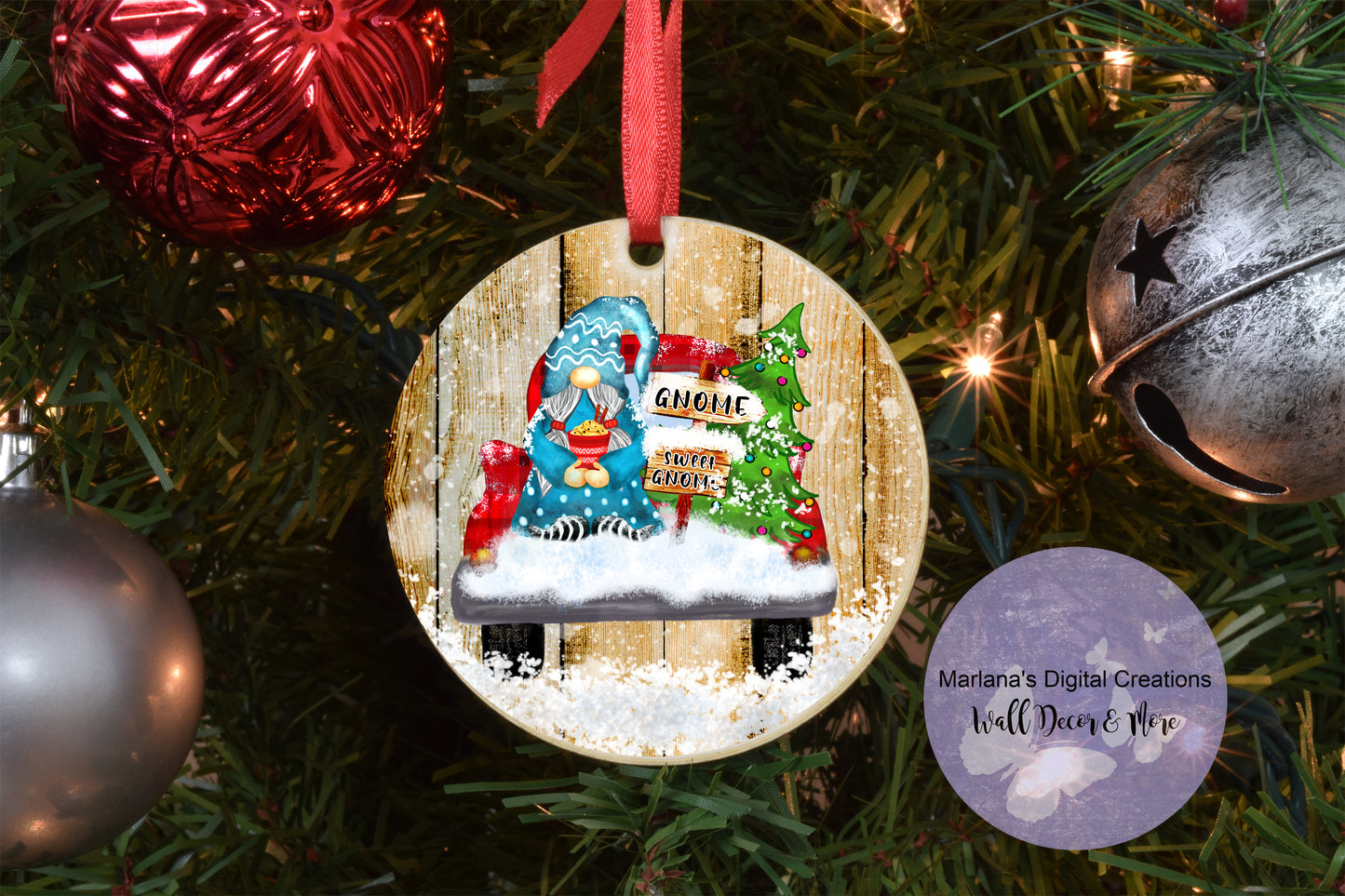 Christmas Gnome Round Sign - Ornament