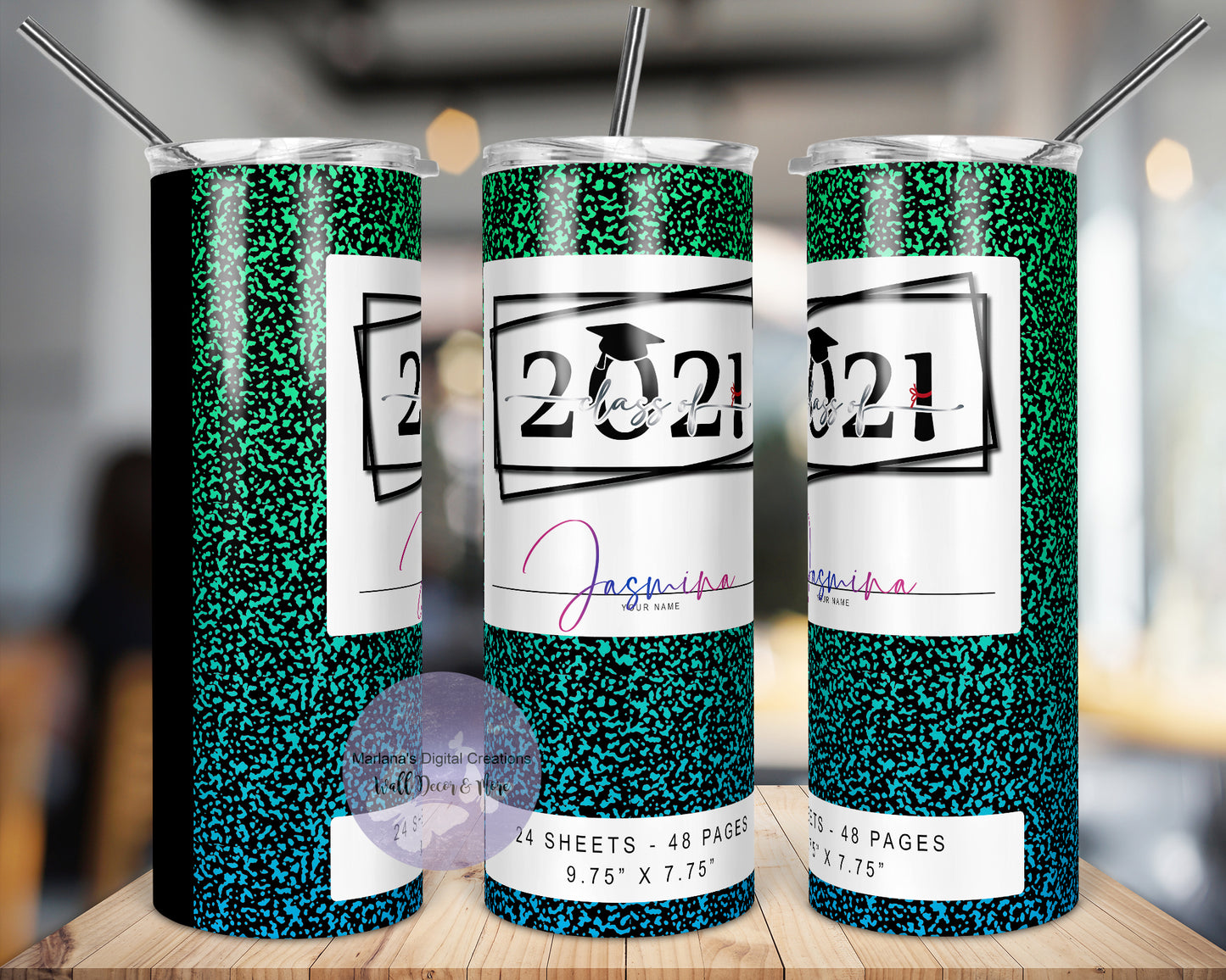 Class of 2021 Green Blue 20oz Skinny Tumbler