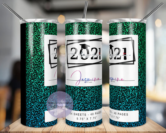 Class of 2021 Green Blue 20oz Skinny Tumbler