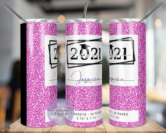 Class of 2021 Pink 20oz Skinny Tumbler