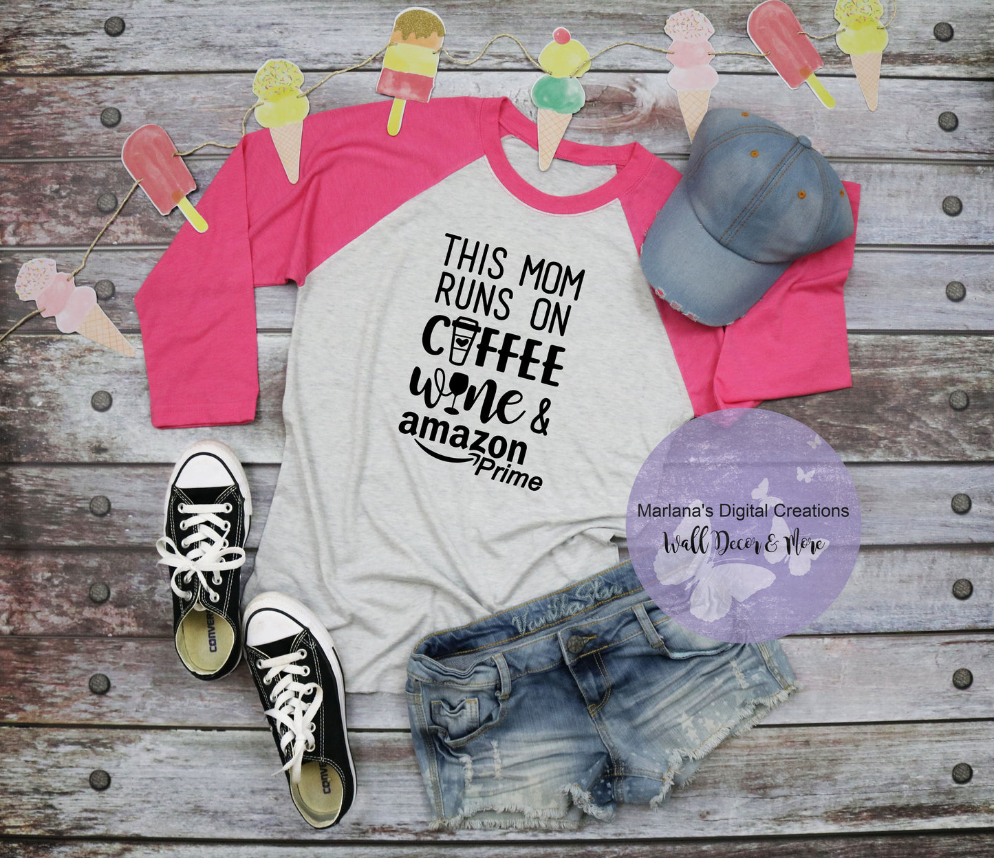 This Mom Runs on Coffee Wine Amazon Prime - Vinyl Print