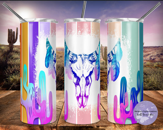 Cow Skull And Feathers 20oz Tumbler