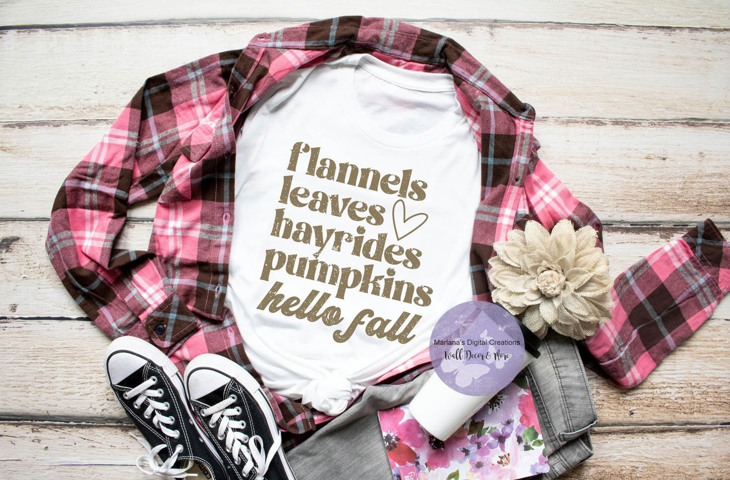 Flannels Leaves Hayrides Pumpkins Hello Fall HMD - Screen Print