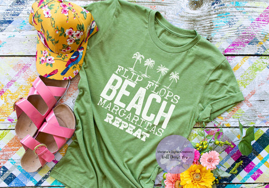 Flip Flops Beach Margaritas Repeat HMD - Screen Print