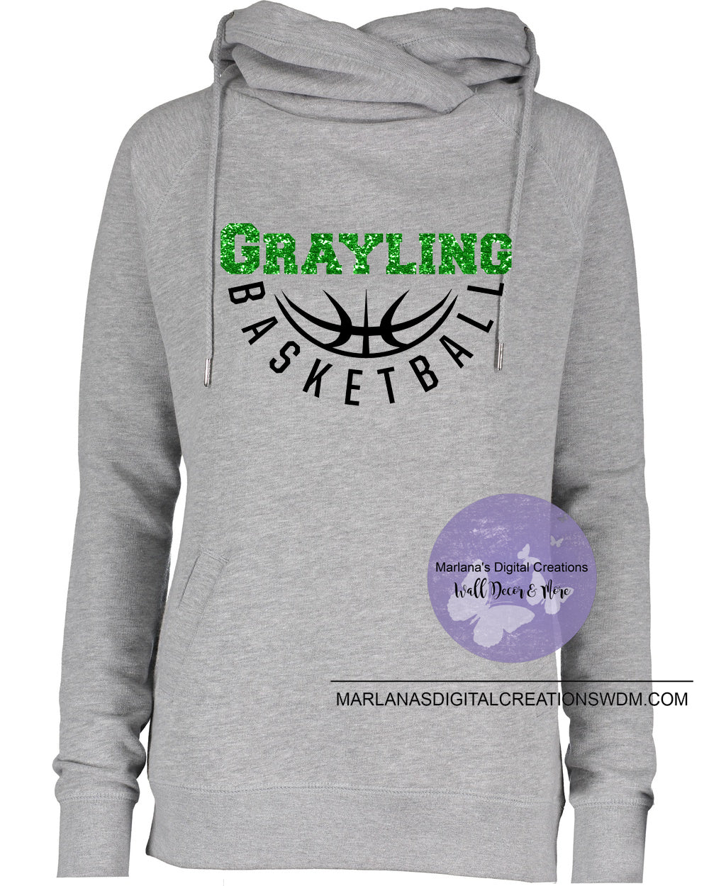 Grayling Basketball Glitter Personalized Funnel Neck Hoodie