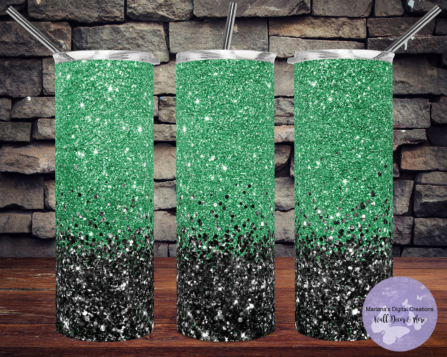 Green Black Glitter 20oz Skinny Tumbler