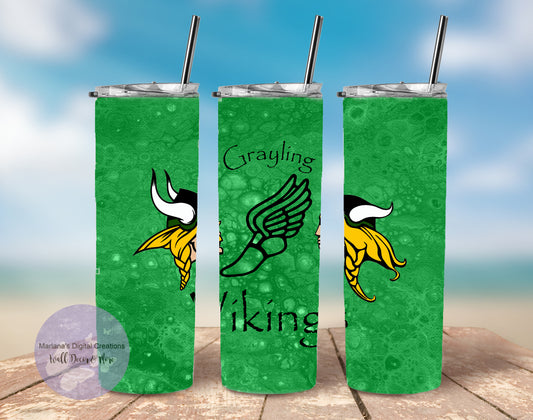 Grayling Vikings Track & Field Papyrus Green Fluid 20oz Skinny Tumbler