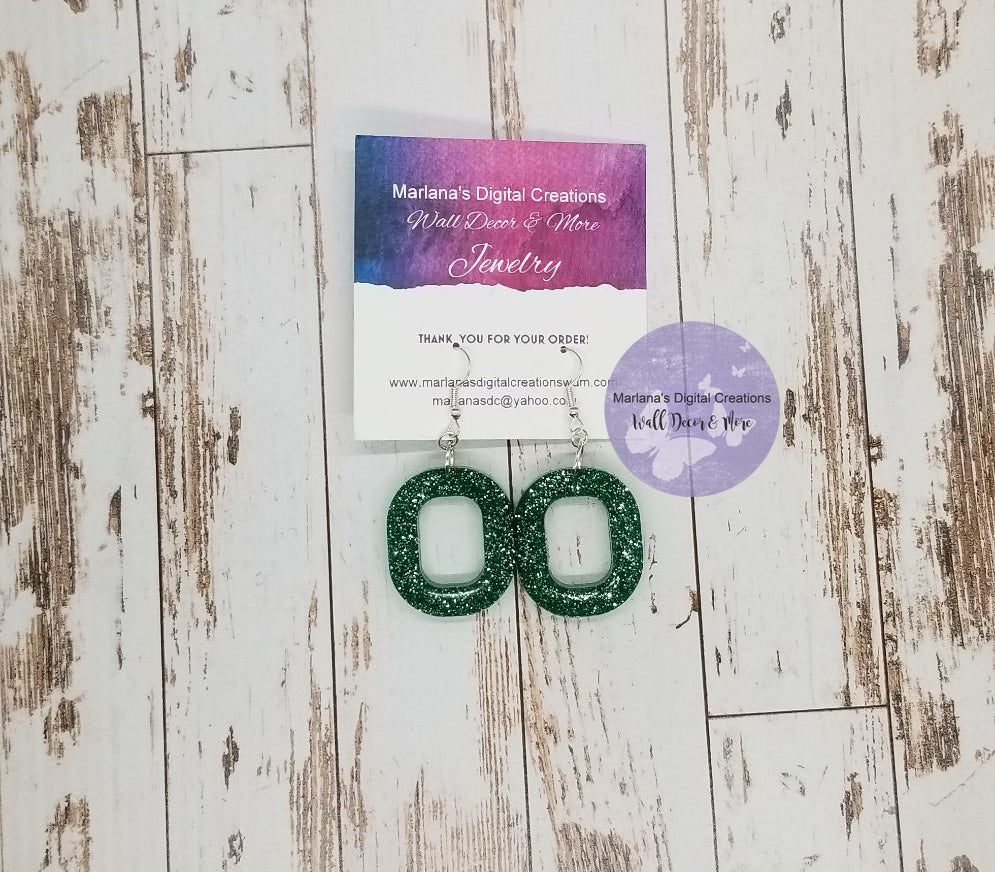 Green Glitter Large Circle Earrings