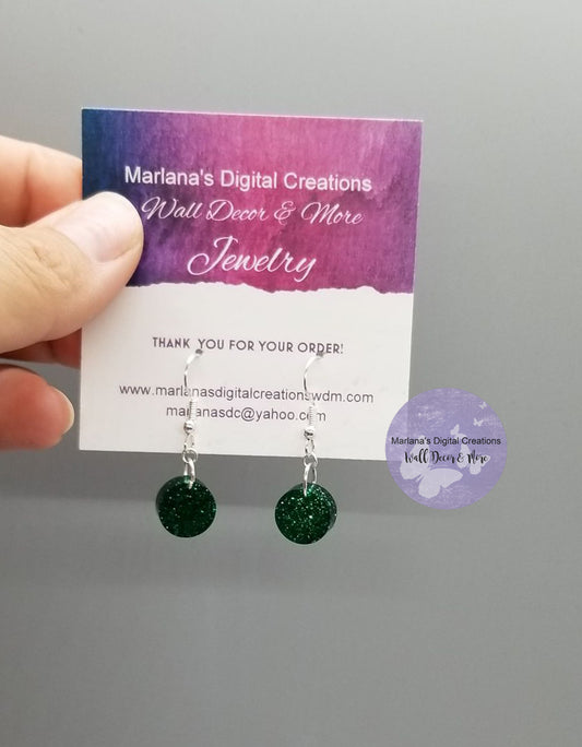 Green Glitter Small Circle 2 Earrings